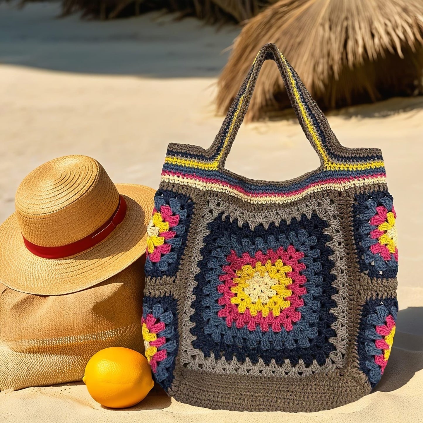 Handgestrickt Shopper-Tasche aus Raffia