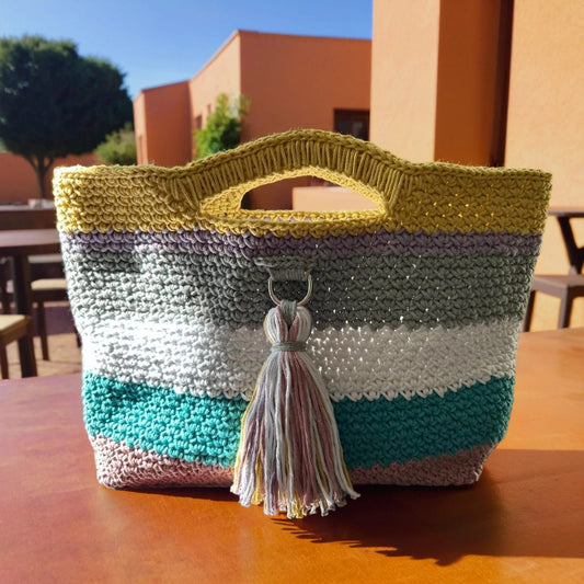 Handgemachte bunte Shopper-Tasche aus Baumwollkordel