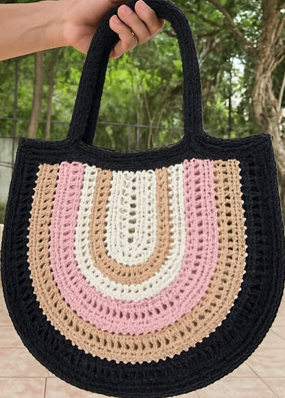 Crocheted tote bag with openwork pattern