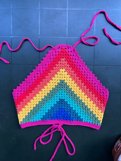 Handgestrickt Crop-Top Regenbogen