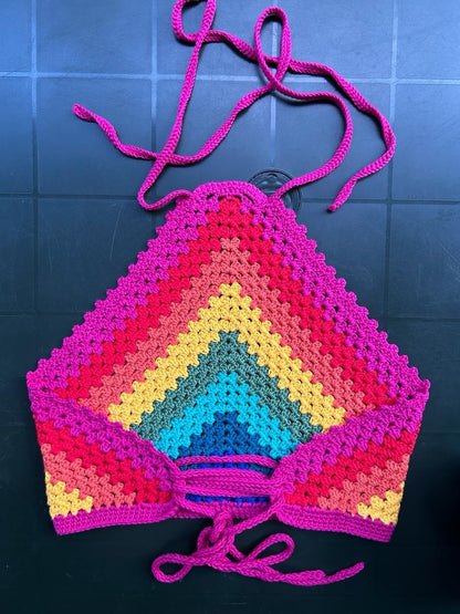 Handgestrickt Crop-Top Regenbogen