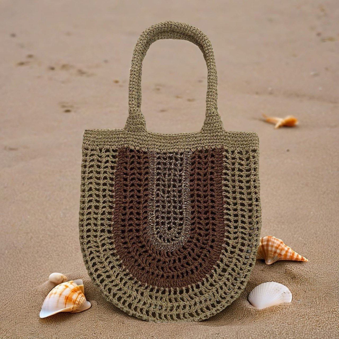 Crocheted tote bag with openwork pattern