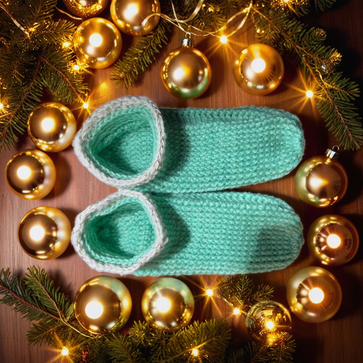 Hausschuh-Socken Merinowolle & Seide Mint