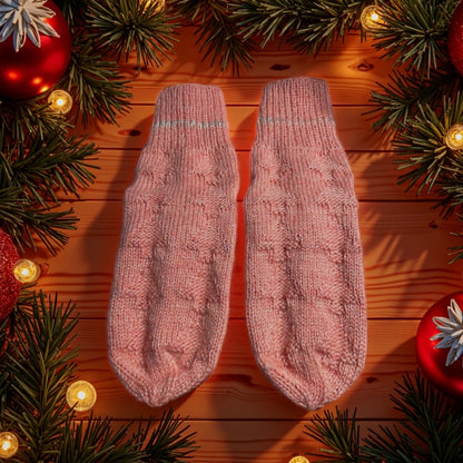 Warme Stricksocken Angora-Acryl mit Tannenmuster