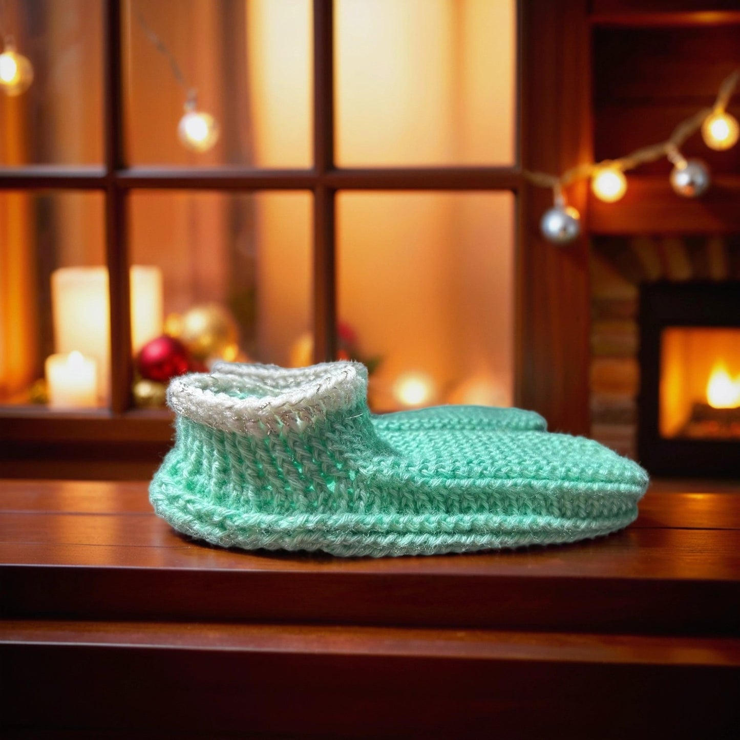 Hausschuh-Socken Merinowolle & Seide Mint