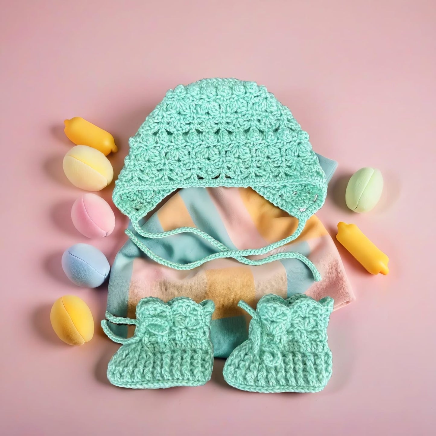 Детский комплект ручной работы из шерсти и шелка.