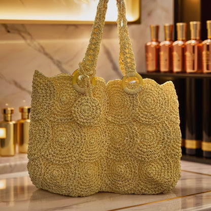 Handgestrickt Raffia-Tasche Sonnenstrahlen