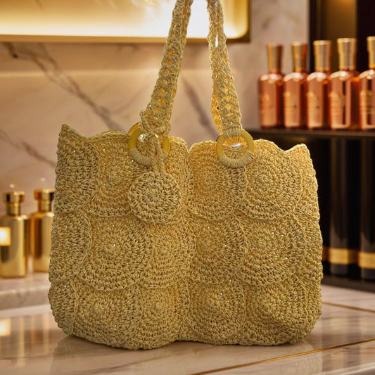 Handgestrickt Raffia-Tasche Sonnenstrahlen